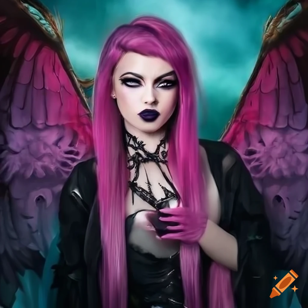 art of a goth lady with dragon wings