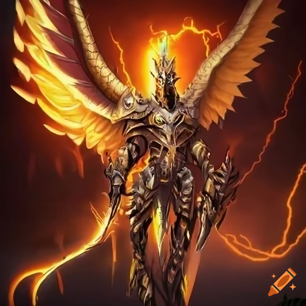 Digital art of a winged dragon warrior in cybernetic armor on Craiyon