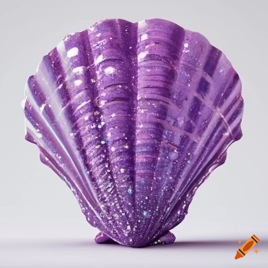 purple glittering seashell on white background