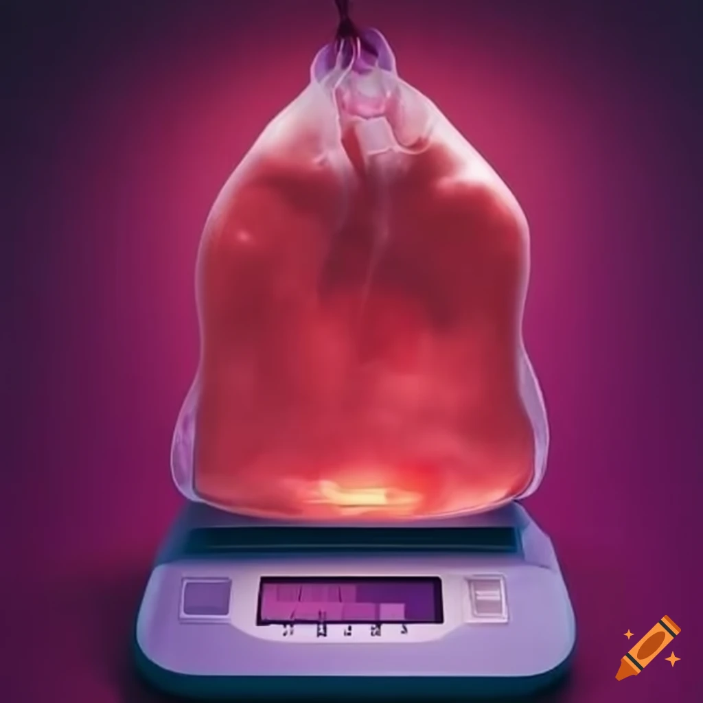 Blood bag being weighed on automatic scale