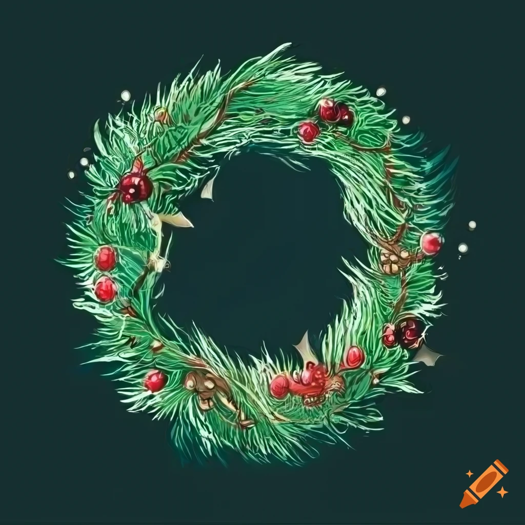 Detailed colored pencil christmas wreath drawing on Craiyon