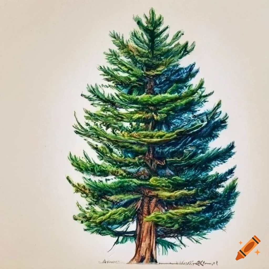 Colored pencil drawing of a ponderosa pine tree on Craiyon