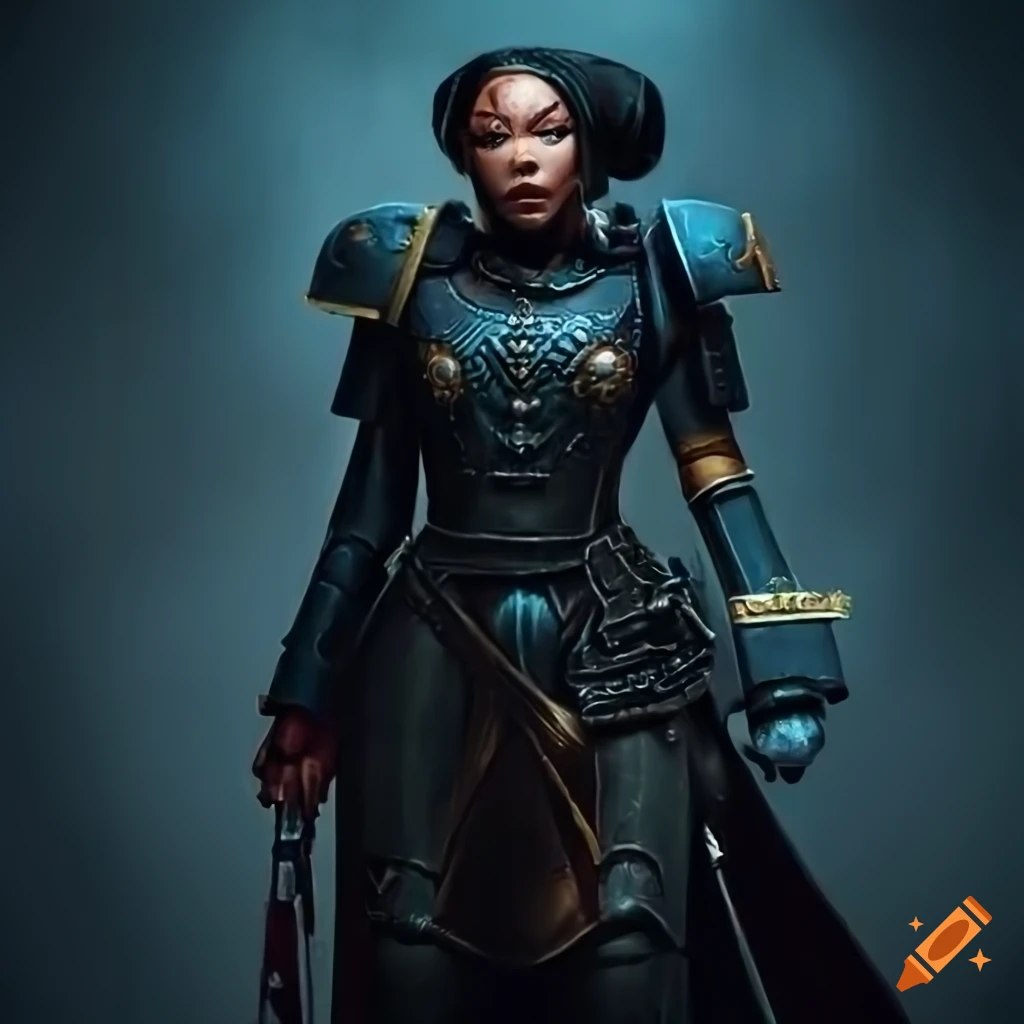 Sci-fi character artwork of a black woman in an officer's coat on Craiyon