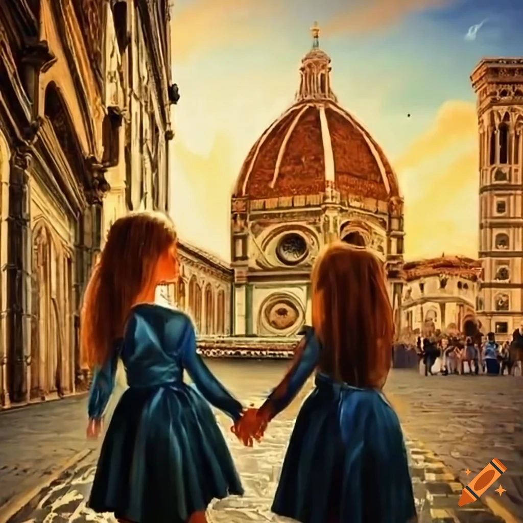 two girls in front of Florence cathedral