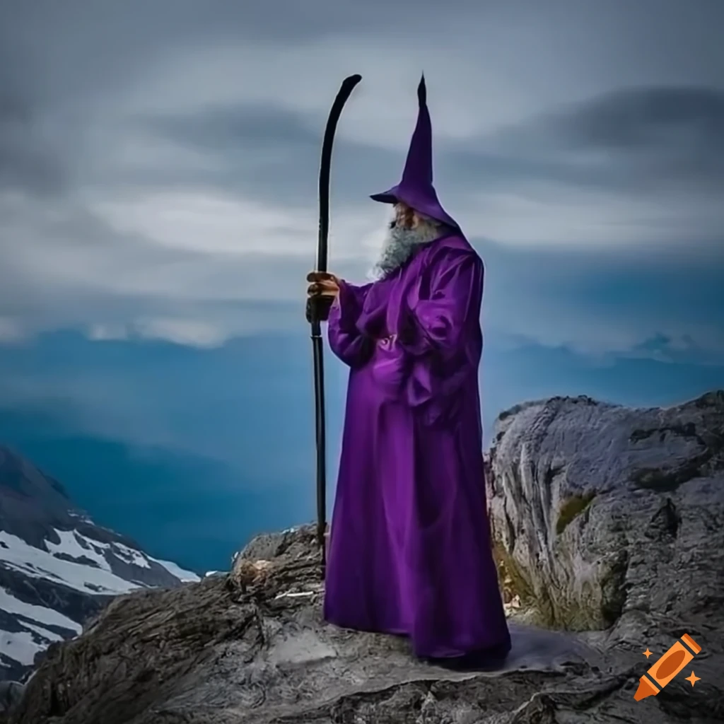 wizard on top of a snow-capped mountain