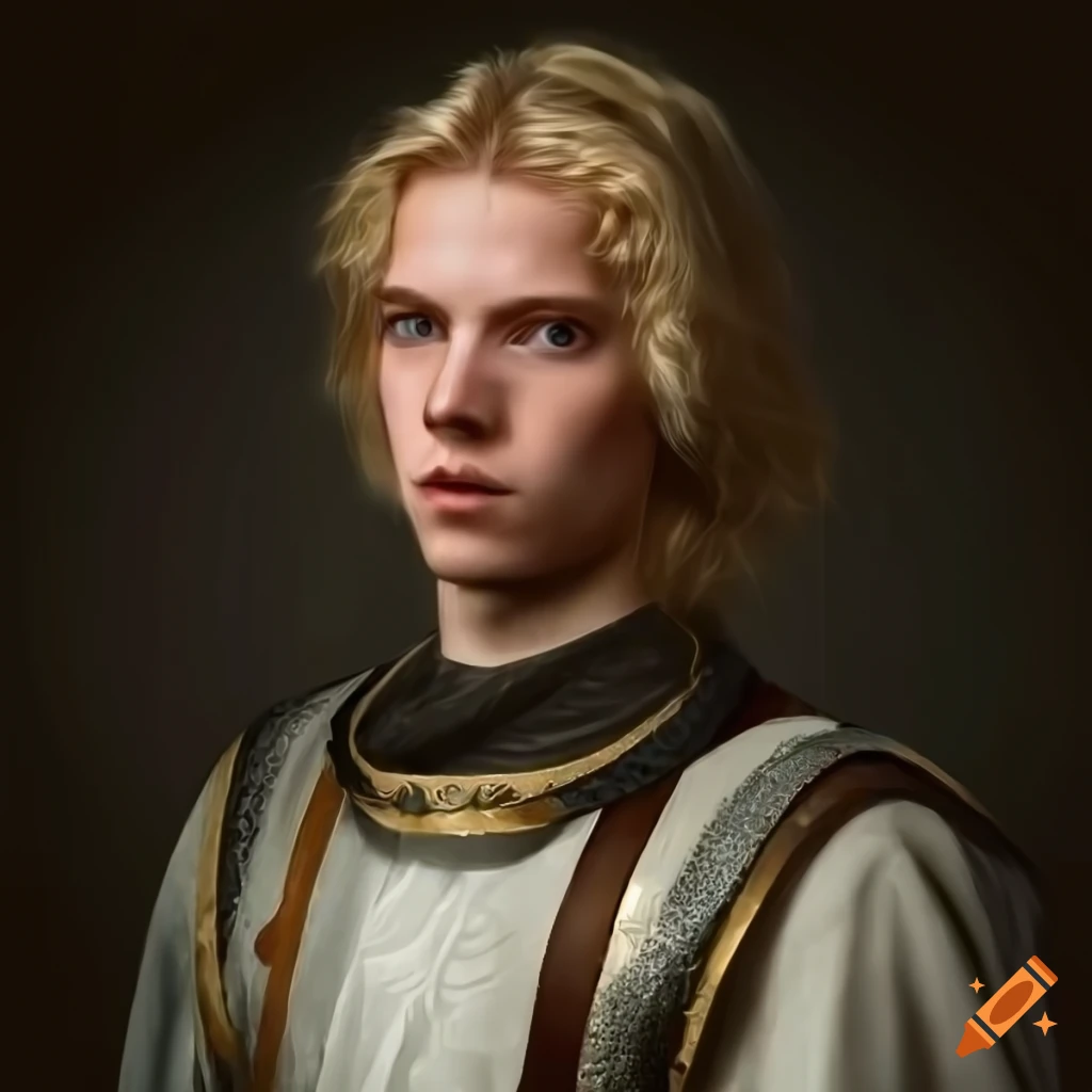 Portrait of a young blonde knight in medieval attire on Craiyon