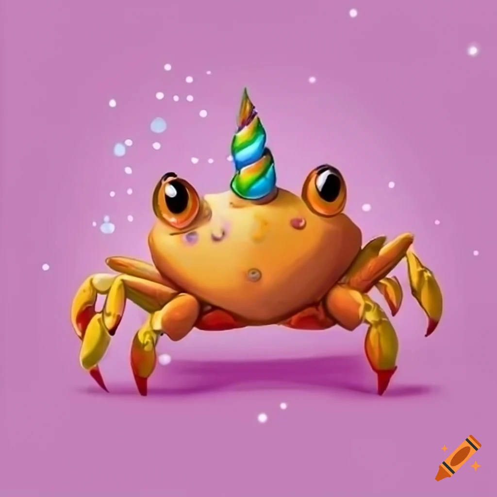 adorable crab with a unicorn horn