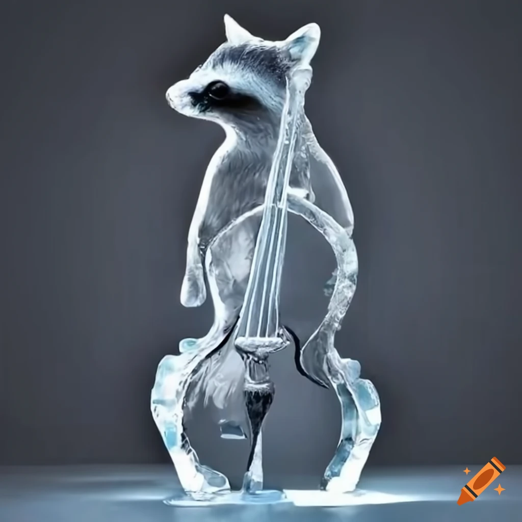 Ice sculpture of a raccoon playing upright bass on Craiyon