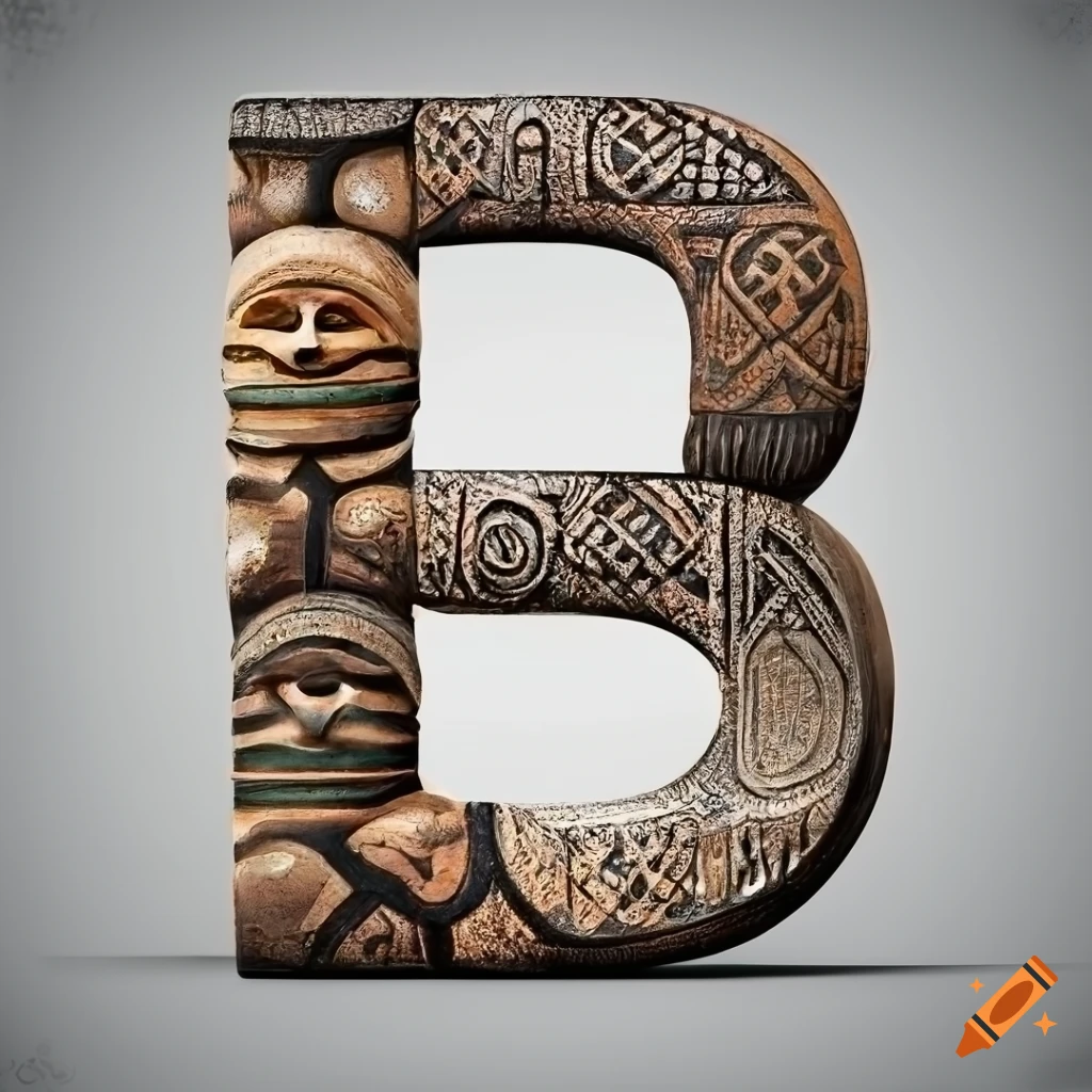 ultra realistic stone letter A with African masks patterns