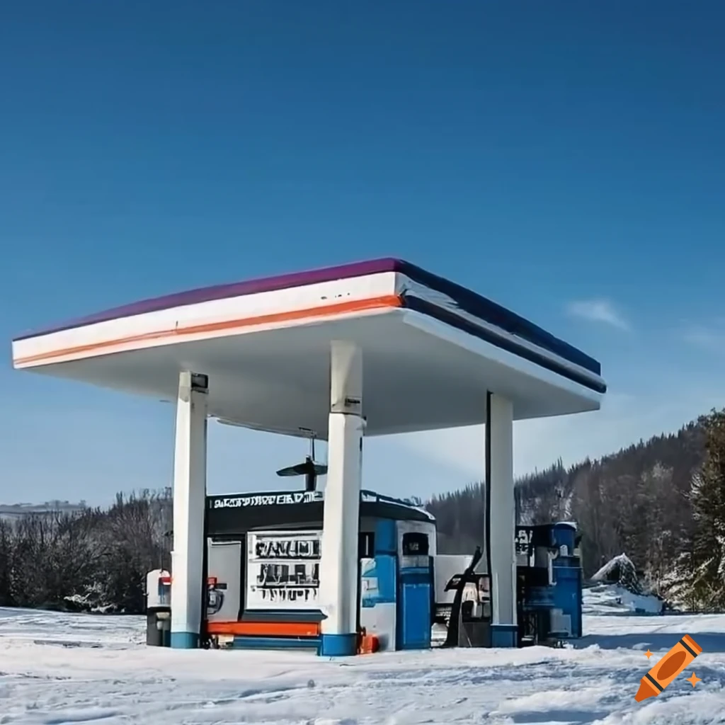 snow-covered gas station