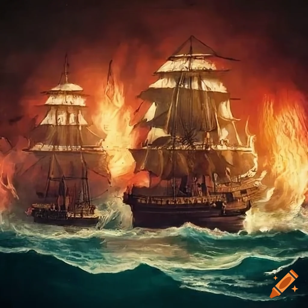 stormy sea battle between ships of the line