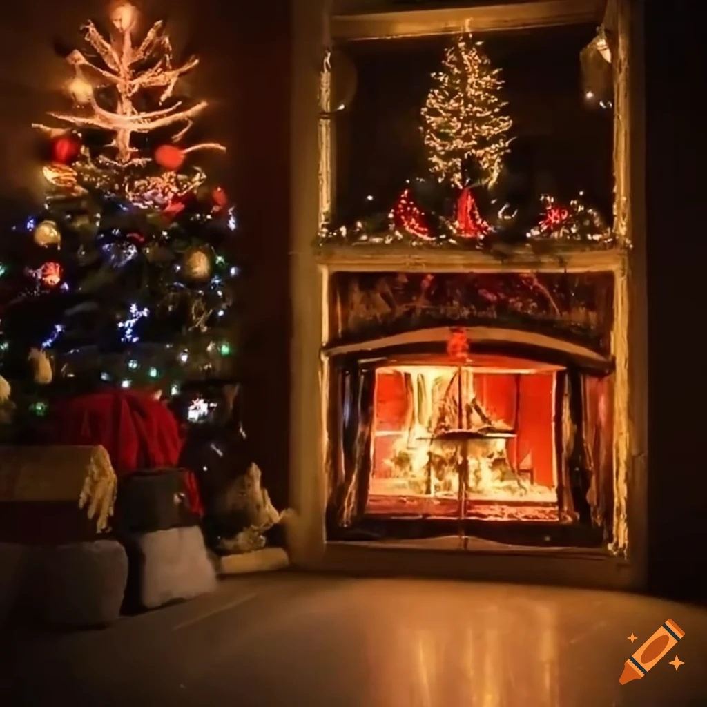 festive Christmas tree by the fireplace