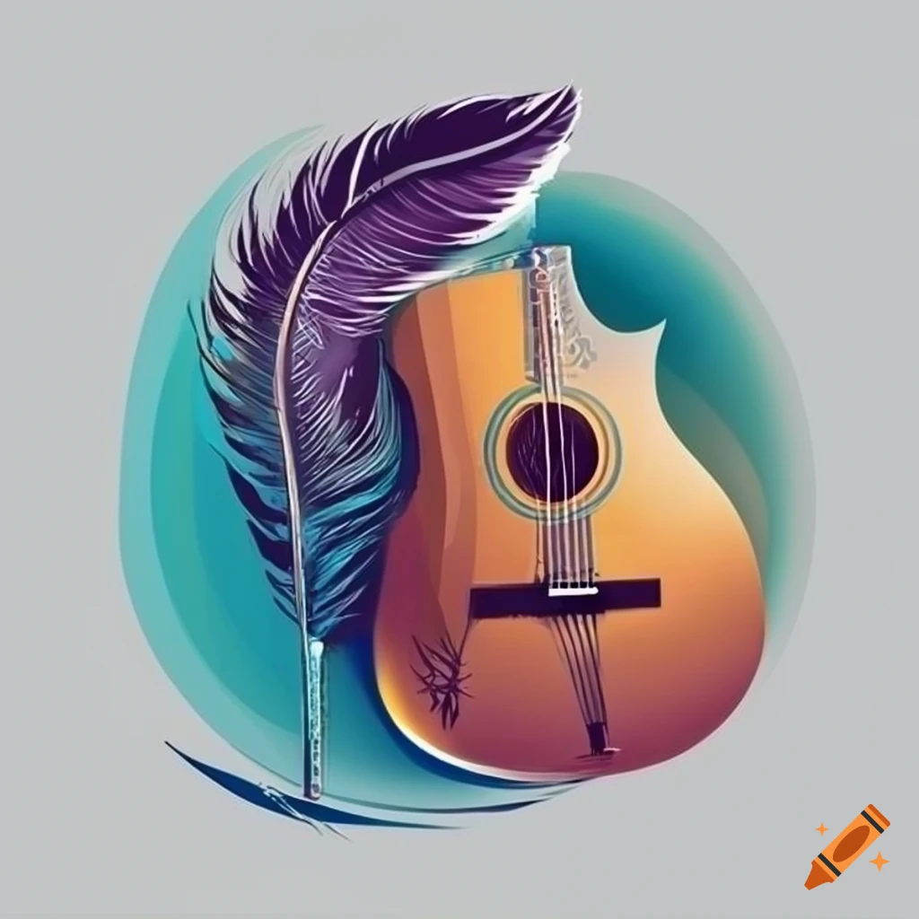 logo design with a feather and guitar