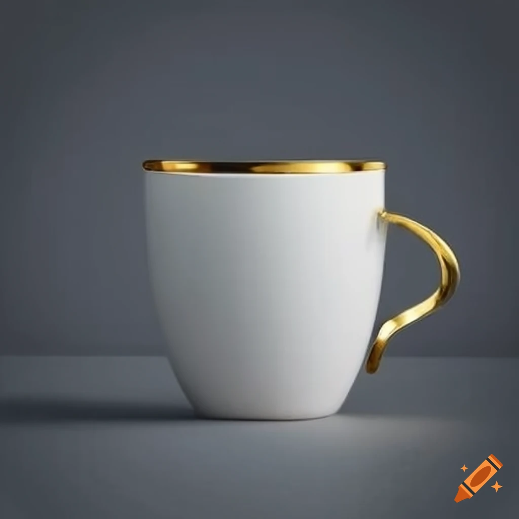 Elegant goldaccented white tea cup on Craiyon