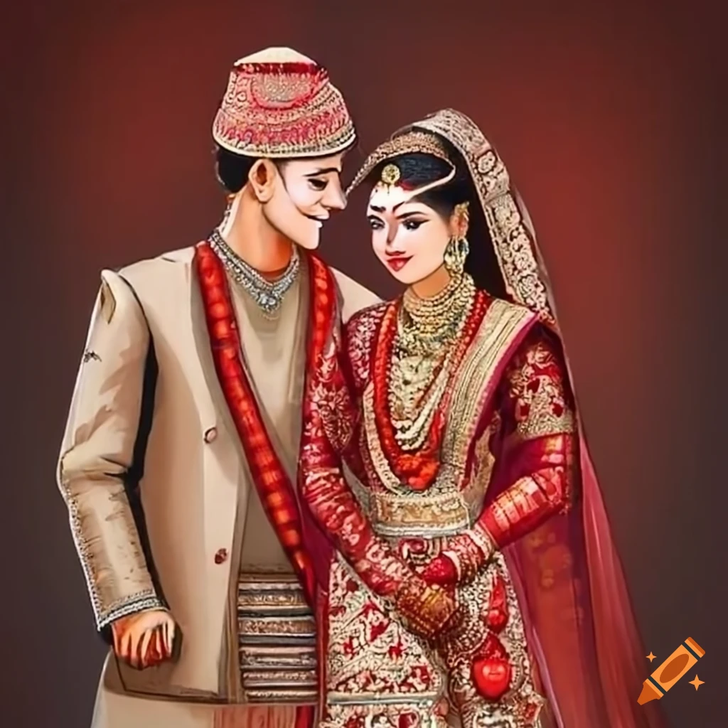 Nepali couple in traditional wedding clothes