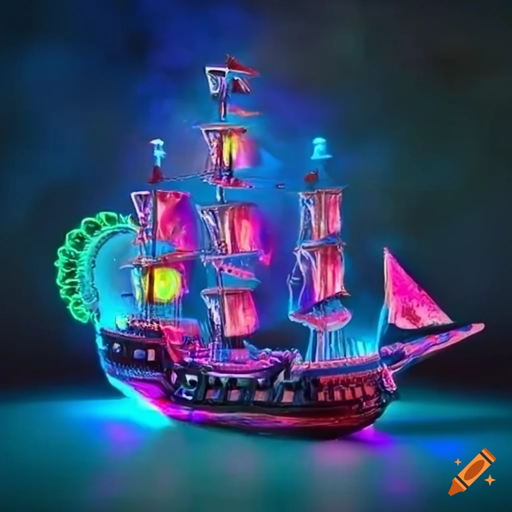 Neon-colored pirate ship illustration