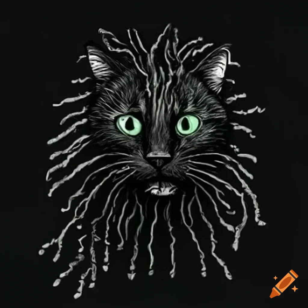 Black cat with dreadlocks in space
