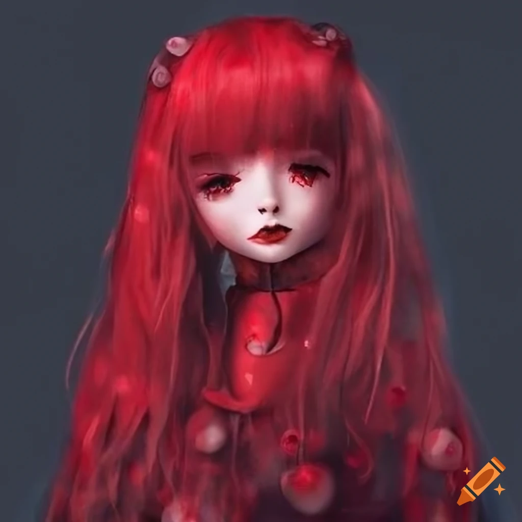 edgy red fabric doll with unique aesthetic