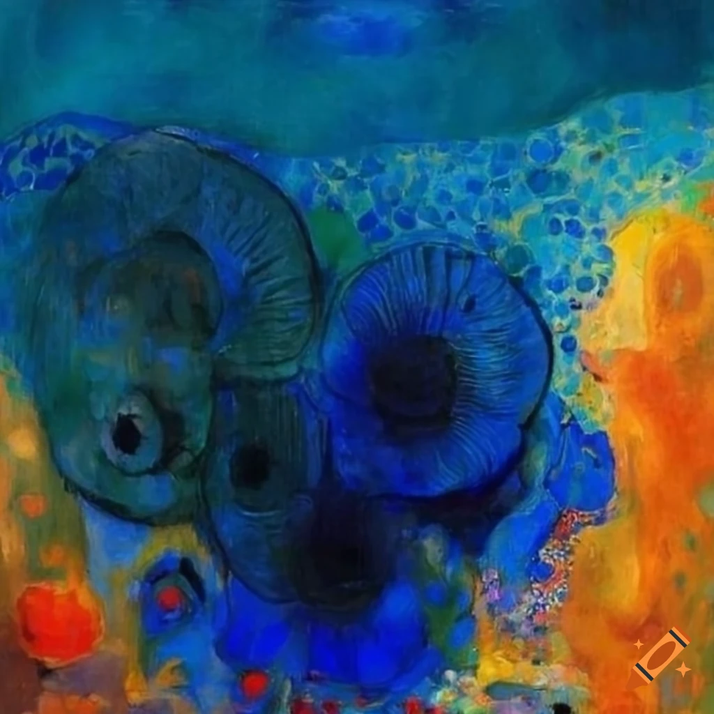 blue marine abstract artwork with Klimt and Odilon Redon influences