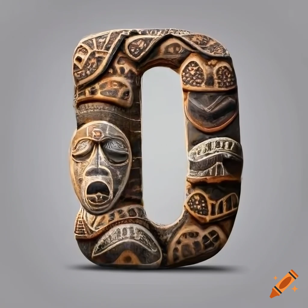 realistic stone letter A with African masks patterns