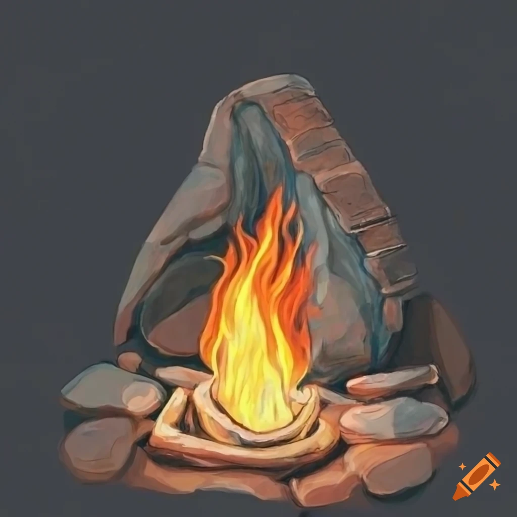 detailed pencil sketch of a campfire