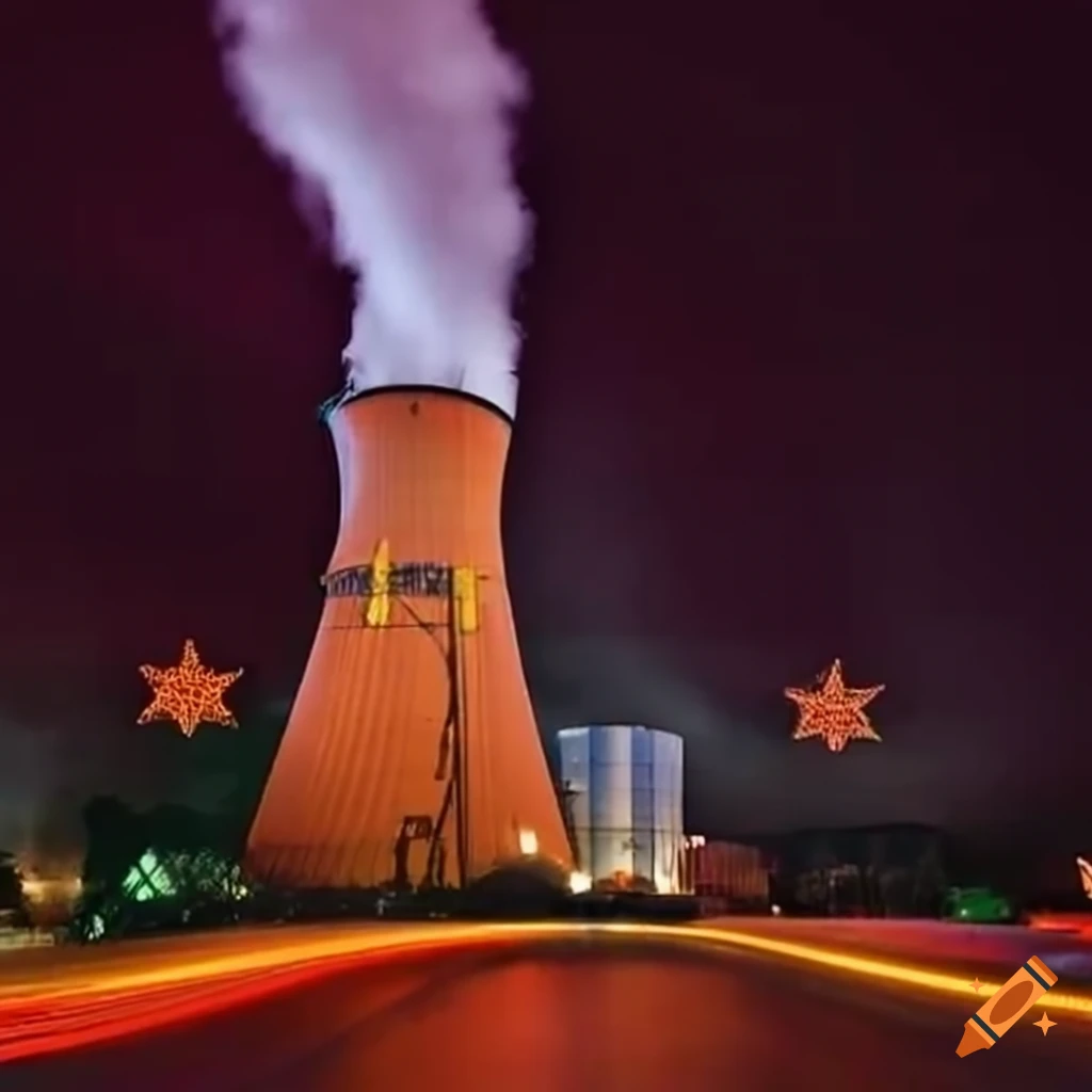 Nuclear Power Plant Tower With Festive Decorations