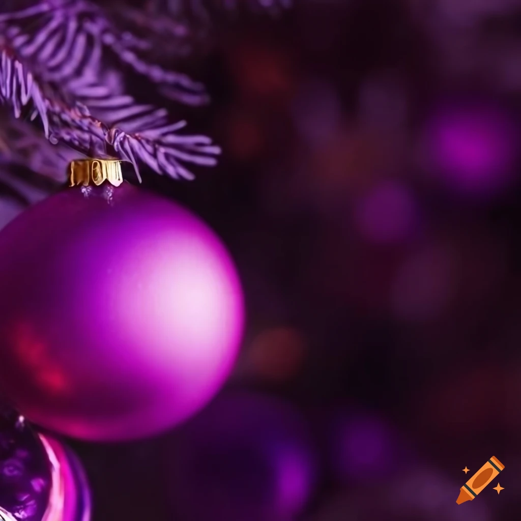 purple Christmas glass ornaments on a tree branch