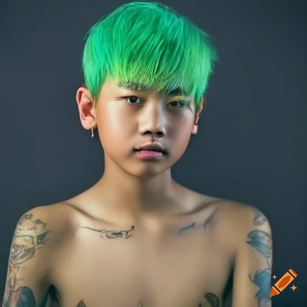 Portrait of an asian teen boy with unique style