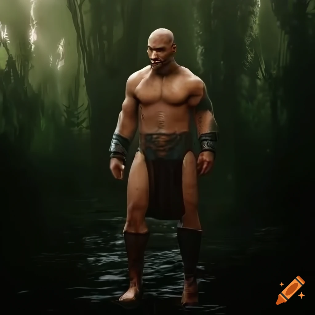 photorealistic image of Mike Tyson in a rainy forest