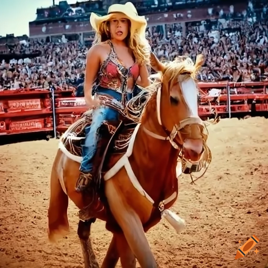 satirical artwork of Stormy Daniels in a rodeo