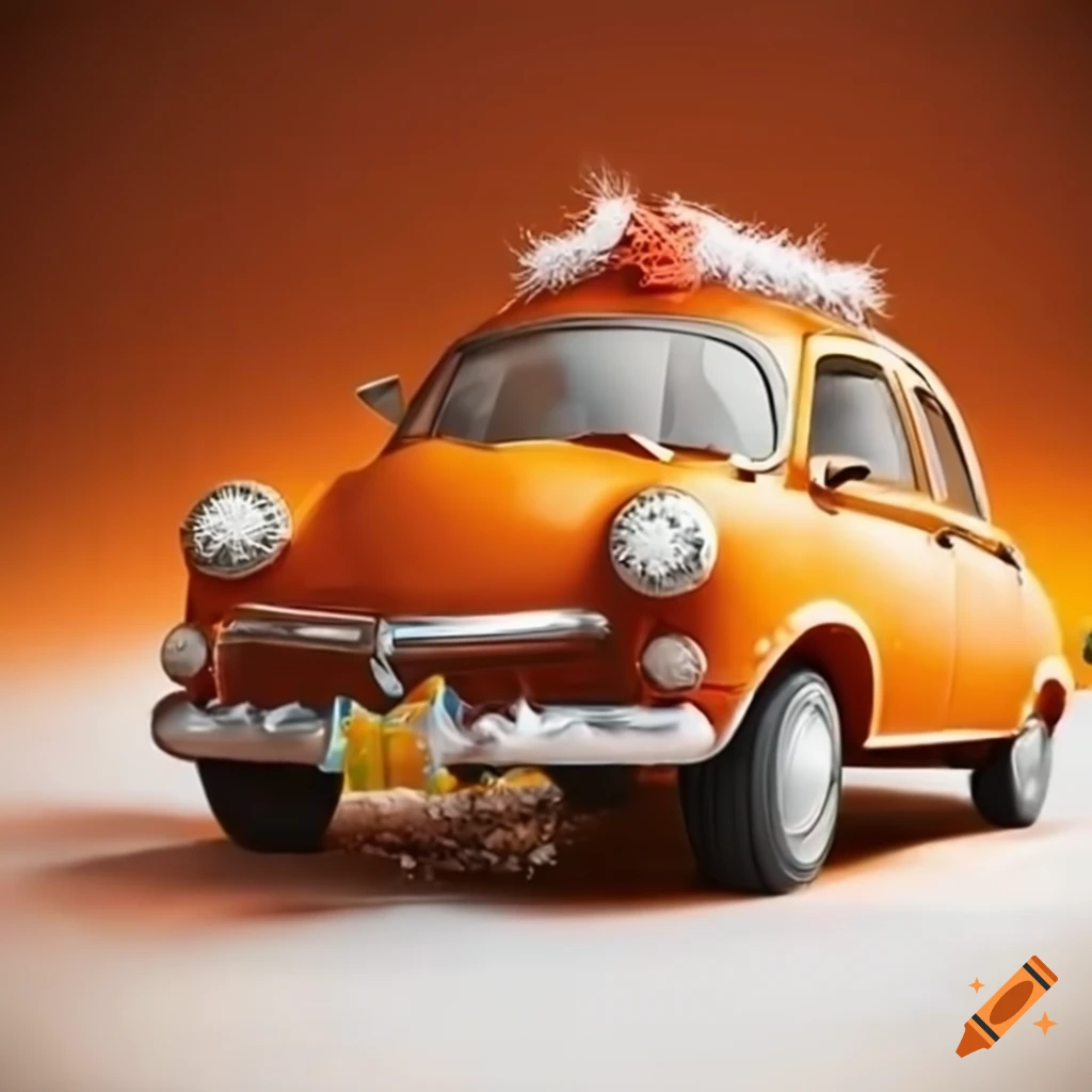 orange car Christmas card