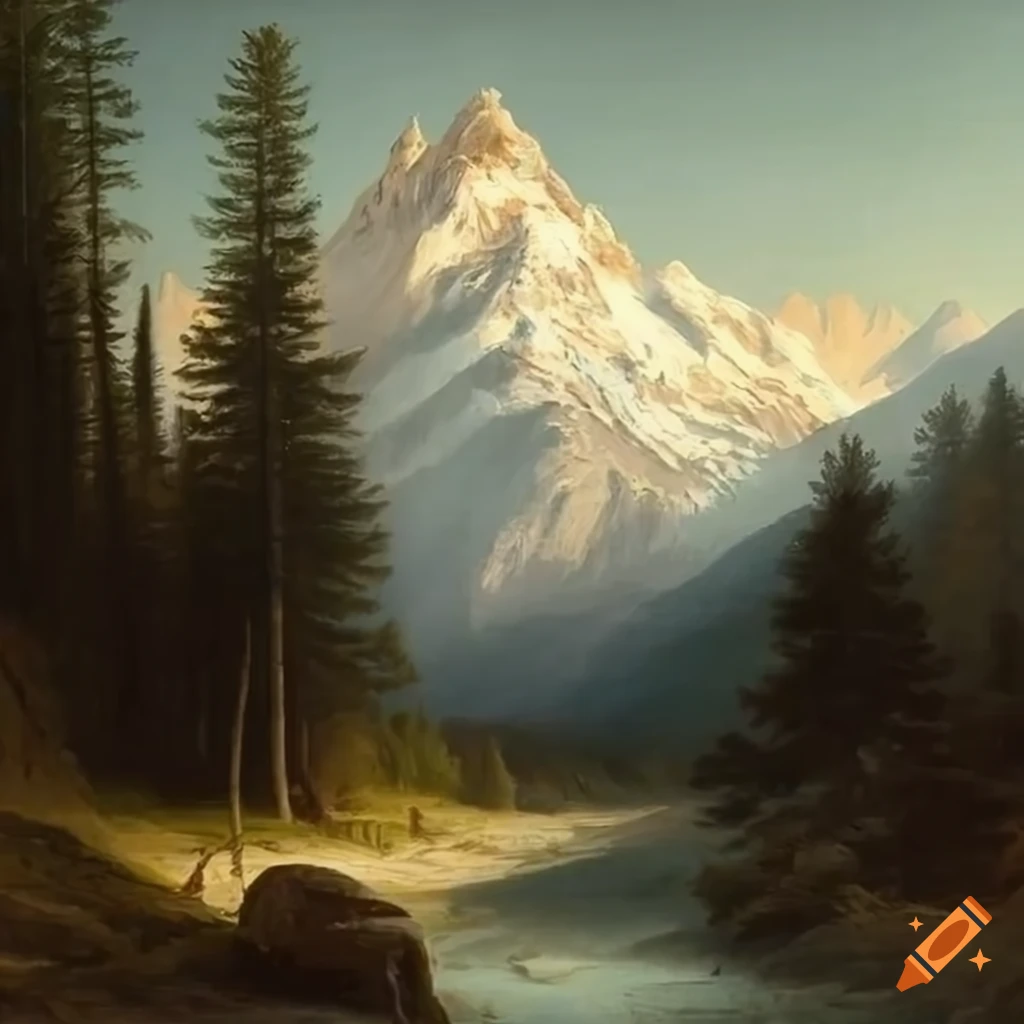 Alpine landscape with snow-capped mountains and a river on Craiyon