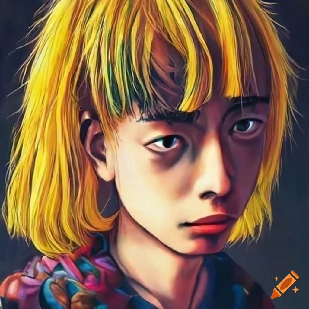 Illustration of a delicate character with dark-skinned and yellow long ...