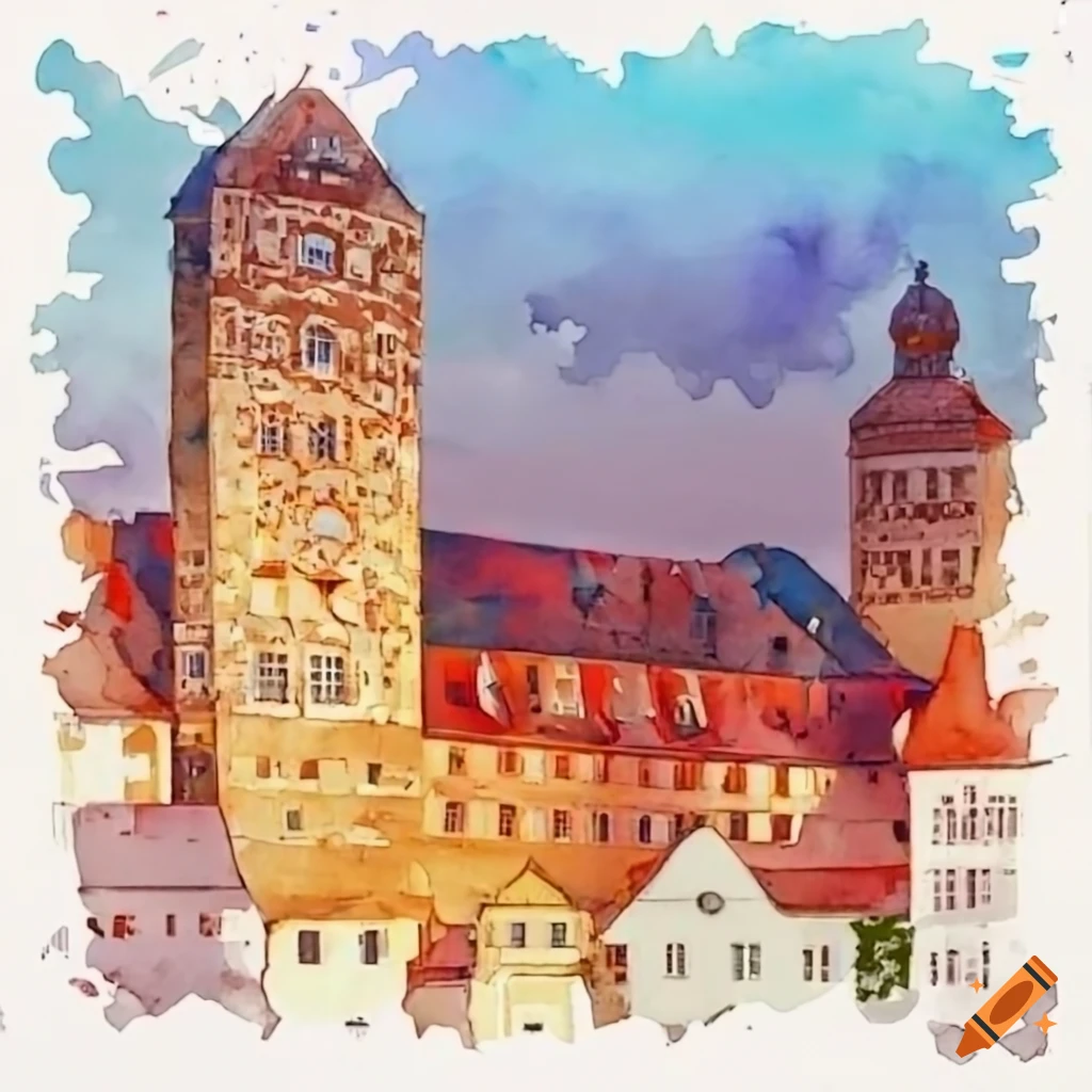 bird's eye view of Neuburg Stadt with river and bridge
