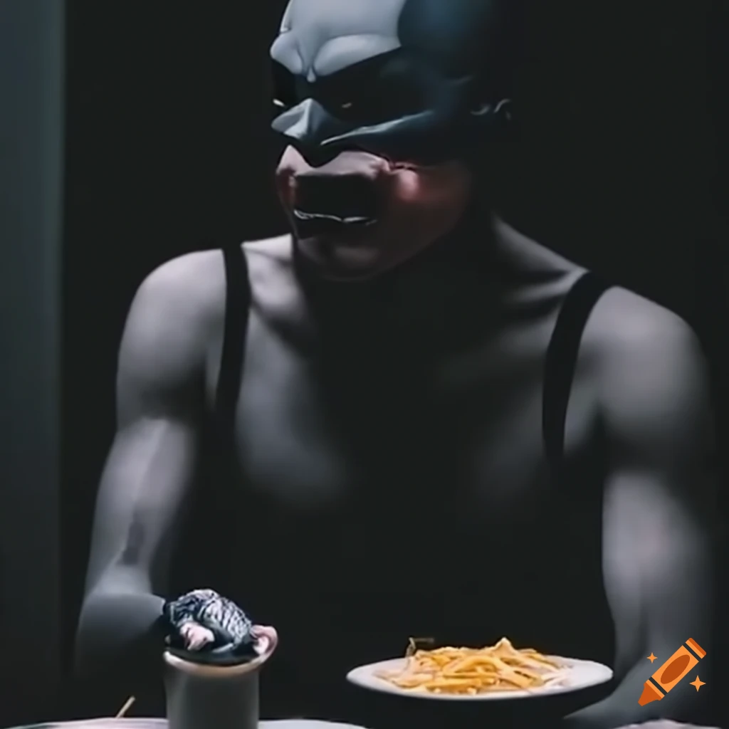 Funny image of Batman eating spaghetti and crying on Craiyon