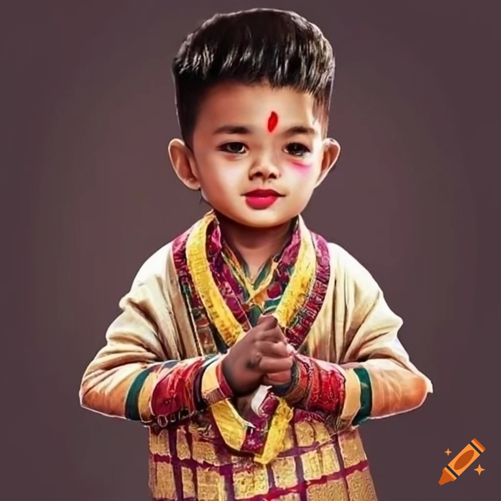 a boy wearing traditional Nepali dress