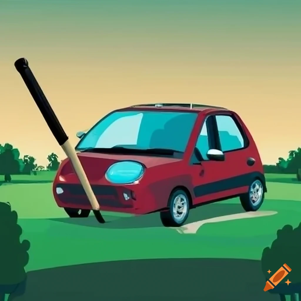 Car with baseball bat on a golf course