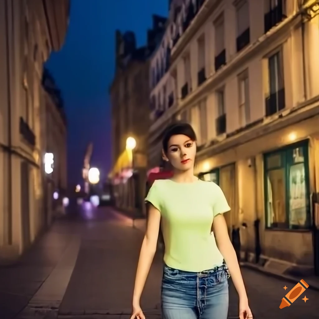 night photography of a woman exploring Paris streets