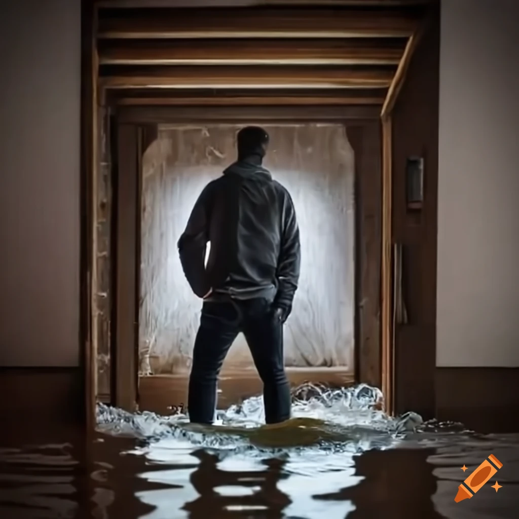 man standing in a flooded house