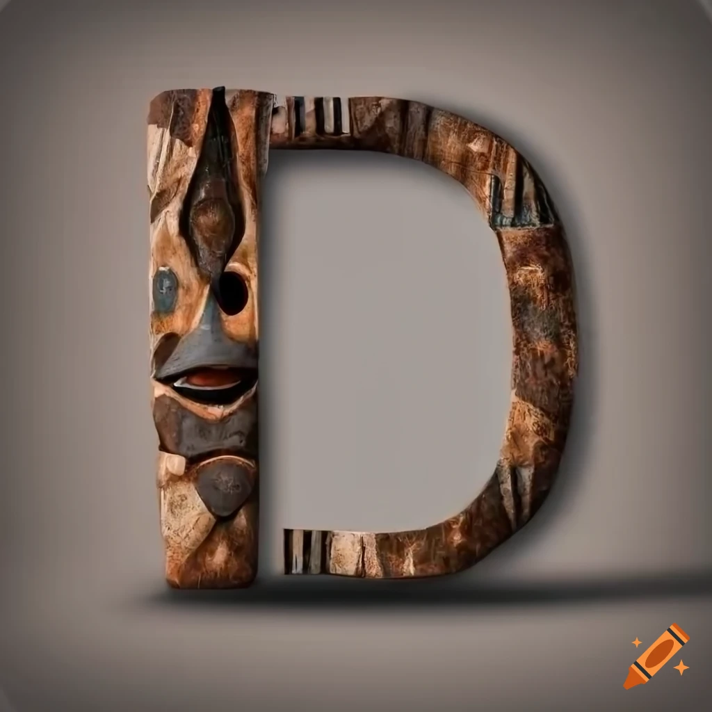 realistic stone letter A with African masks patterns
