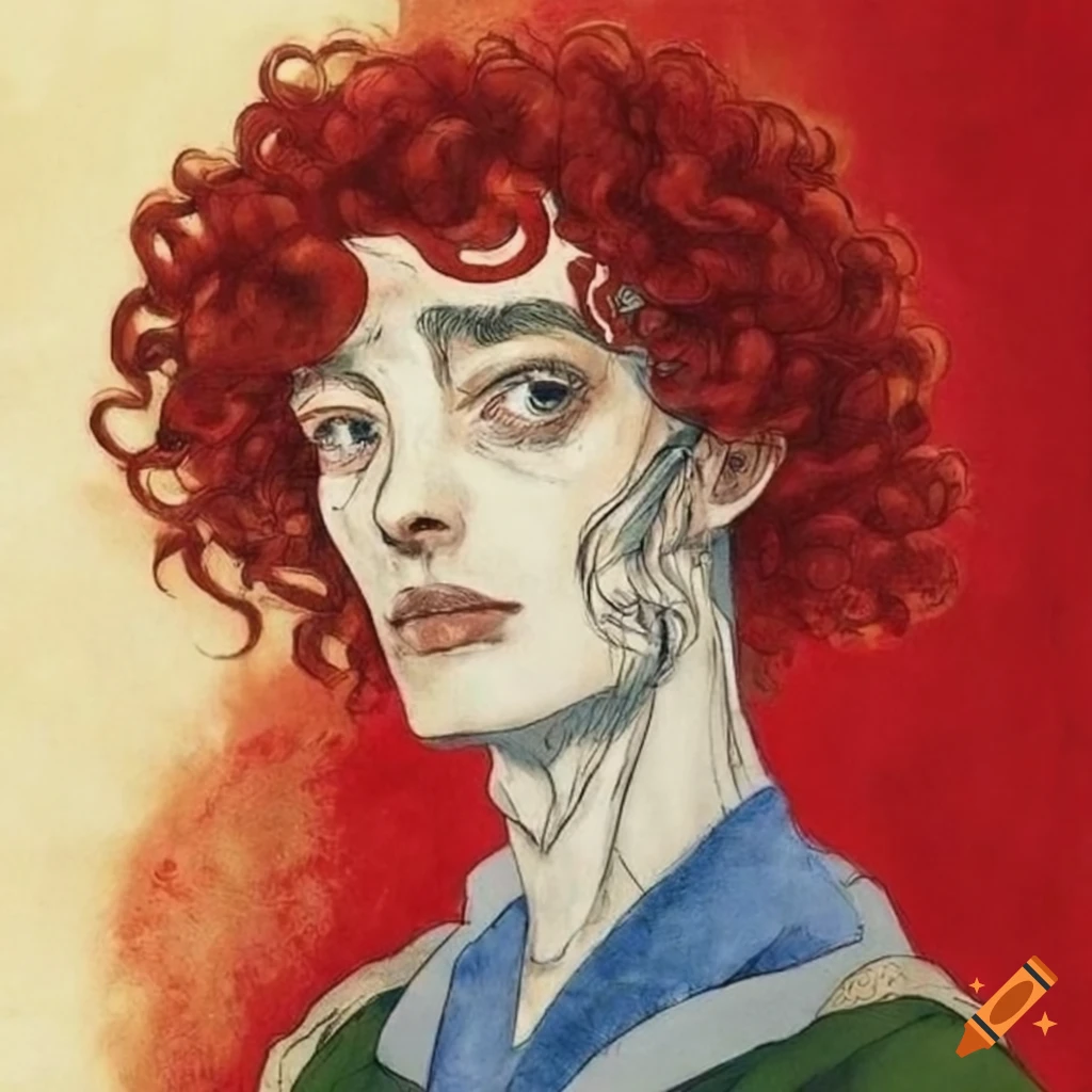 Red-haired superhero artwork with curly hair