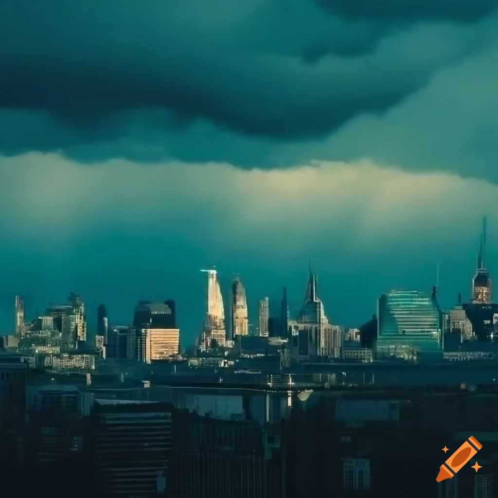 photorealistic skyline of London with storm cloud
