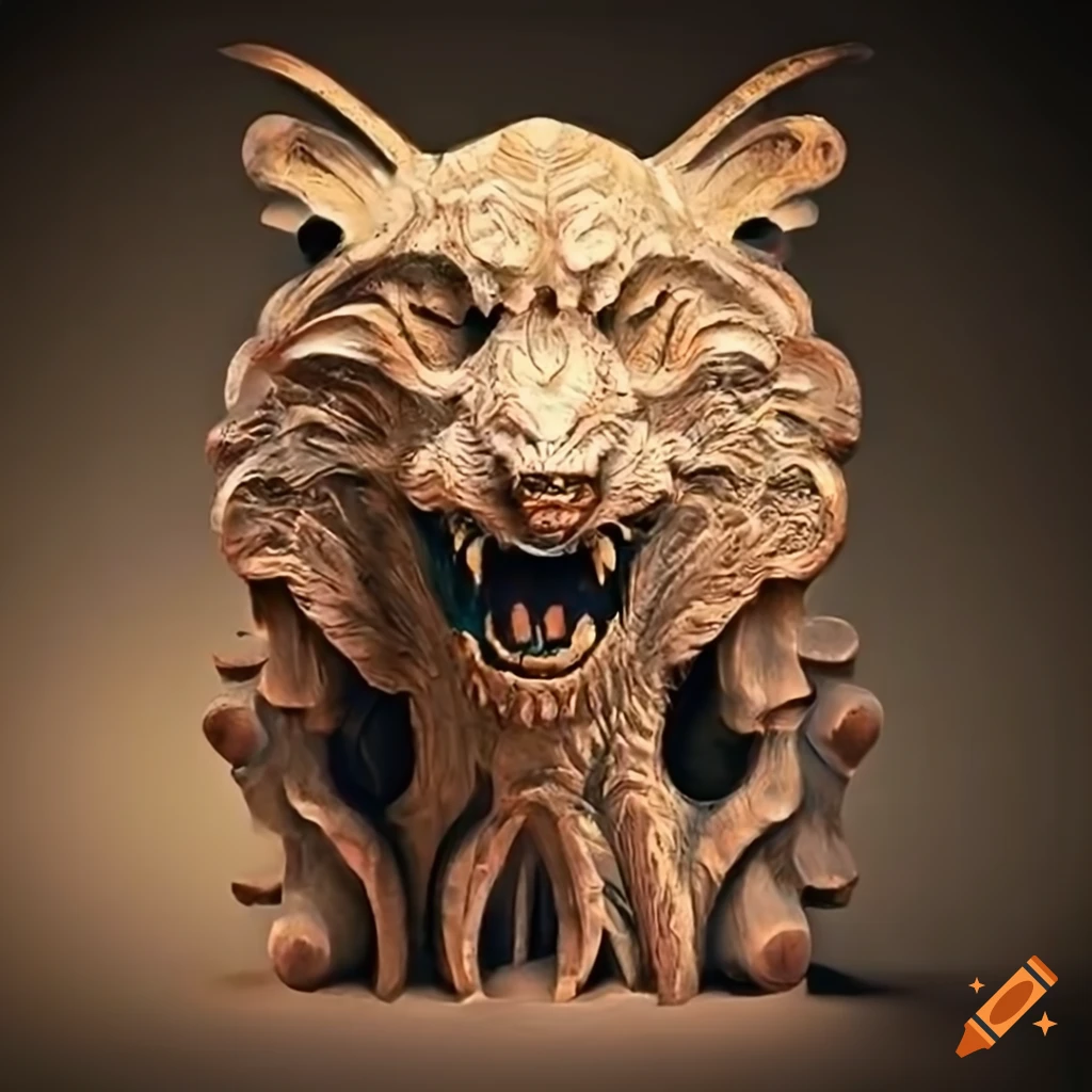'Architectural Stave carving' style artwork with moth werewolf motif
