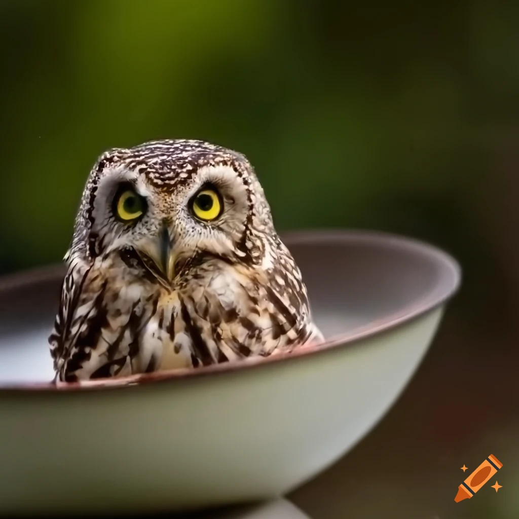 owl sitting in a bowl