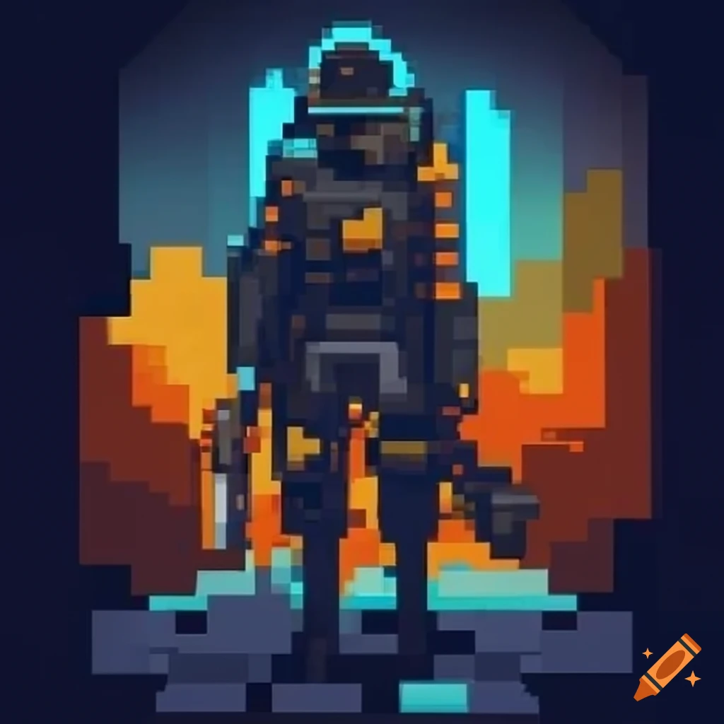 16 bit pixel art sci-fi warrior