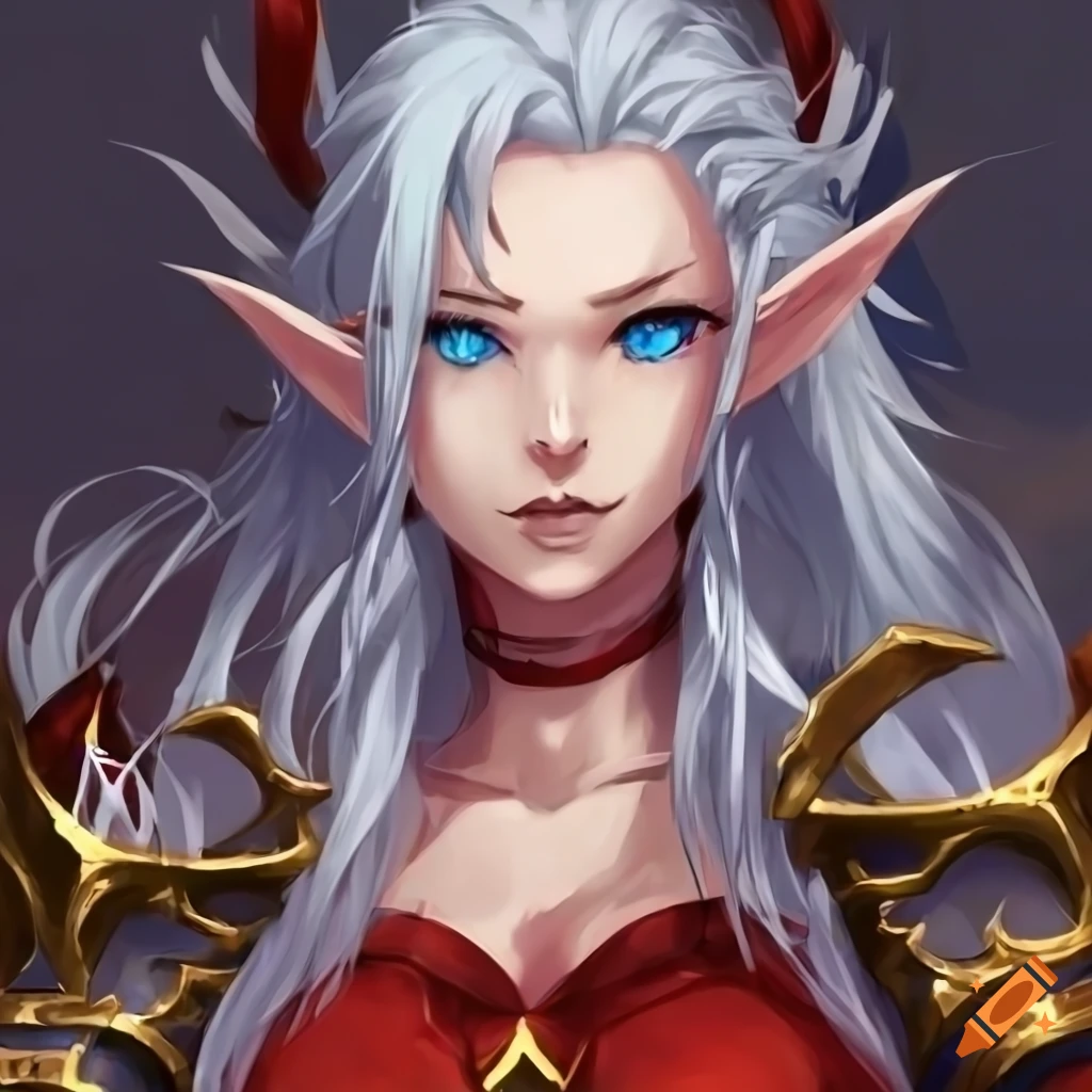 anime elf with white hair and blue eyes