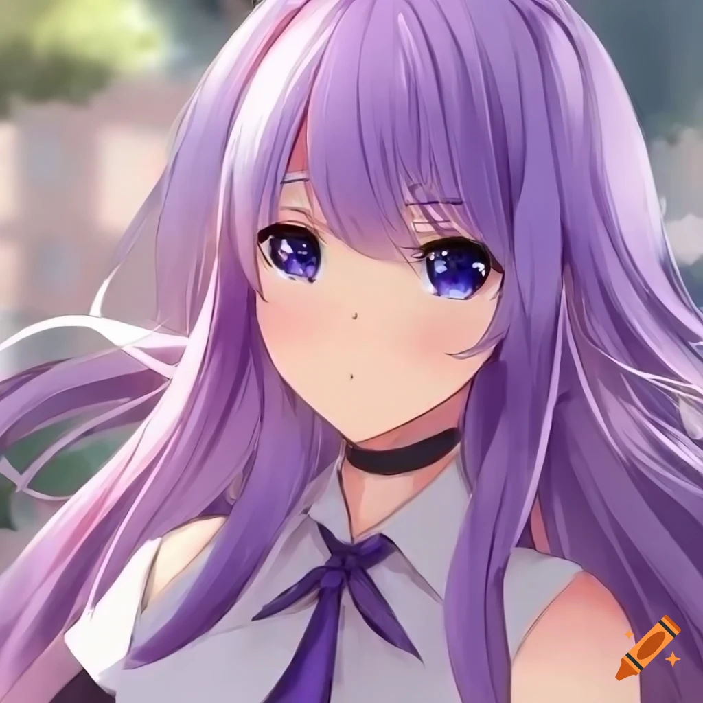 cute anime girl with purple hair