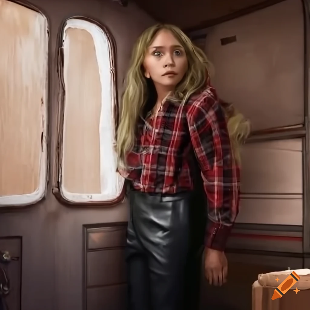 Photorealistic image of a stylish woman in plaid shirt and leather ...