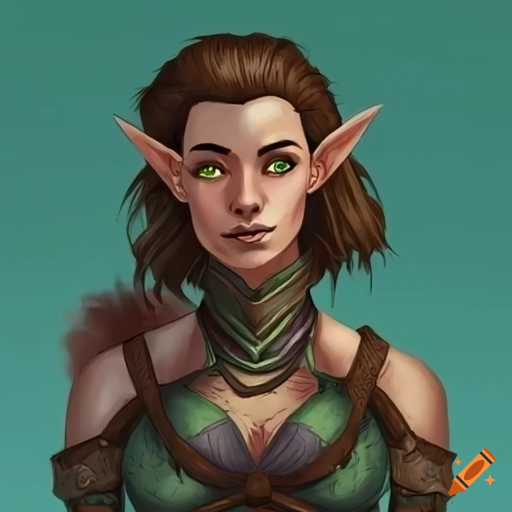 Portrait of a female half-elf ranger named helfy rango