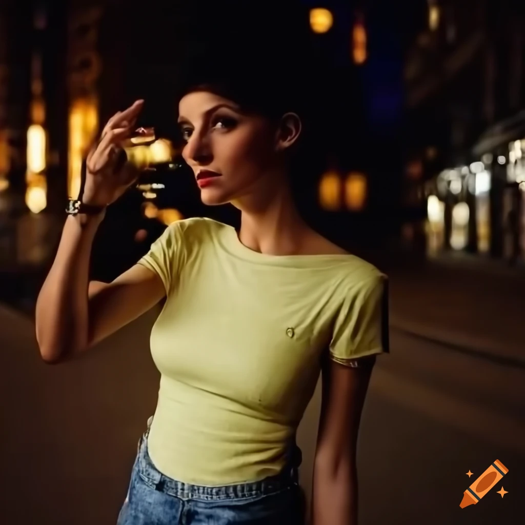 hyper realistic photo of a young woman exploring Paris at night